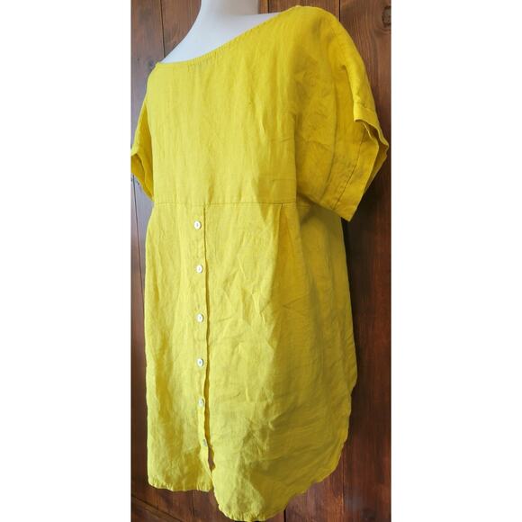 Terzo Millennio Women Small Yellow Linen Blouse Shell Button Back Made in Italy - Picture 7 of 10